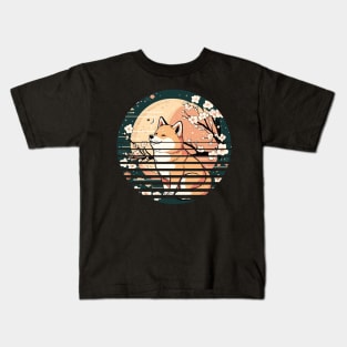 Shiba Inu Dog, Retro Sunset Style, Cherry Blossom, Japanese Kids T-Shirt